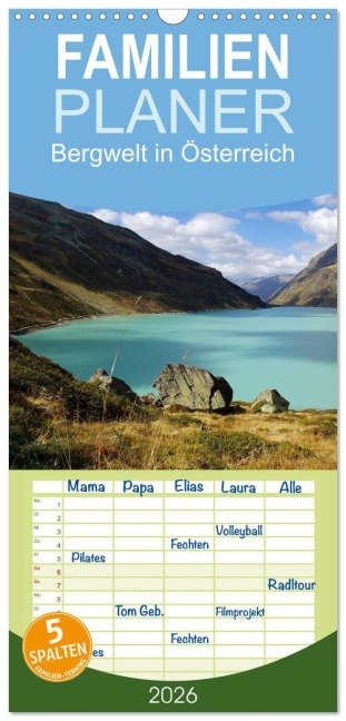 Familienplaner 2026 - Bergwelt in Österreich mit 5 Spalten (Wandkalender, 21 x 45 cm) CALVENDO - Tanja Riedel