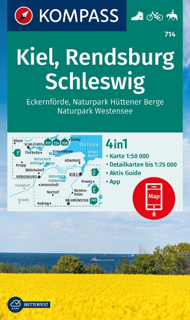 KOMPASS Wanderkarte 714 Kiel, Rendsburg, Schleswig 1:50.000 - 