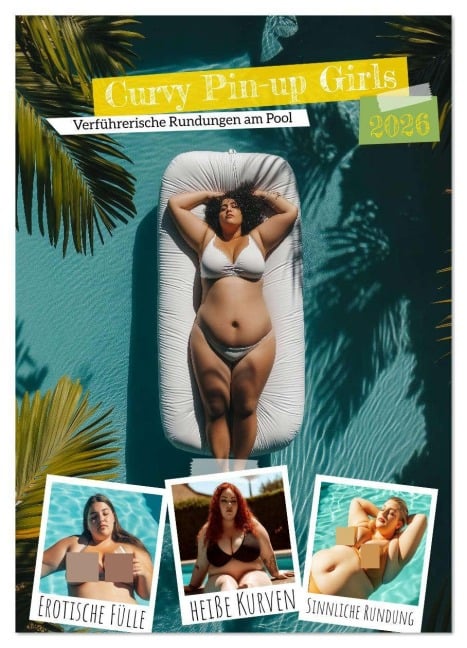 Curvy Pin-up Girls - Verführerische Rundungen am Pool (Wandkalender 2026 DIN A2 hoch), CALVENDO Monatskalender - Mb Fotografie