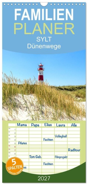Familienplaner 2027 - SYLT Dünenwege mit 5 Spalten (Wandkalender, 21 x 45 cm) CALVENDO - Andrea Dreegmeyer