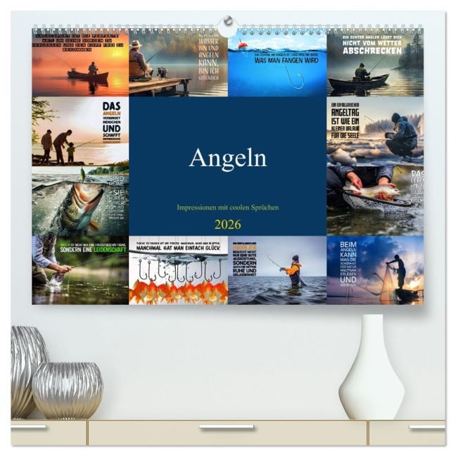 Angeln - Impressionen mit coolen Sprüchen (hochwertiger Premium Wandkalender 2026 DIN A2 quer), Kunstdruck in Hochglanz - Susan Michel