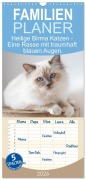 Cover-Bild zum Titel 'Familienplaner 2026 - Heilige Birma Katzen - Eine Rasse mit traumhaft blauen Augen. mit 5 Spalten (Wandkalender, 21 x 45 cm) CALVENDO' von 'Michaela Thoms'