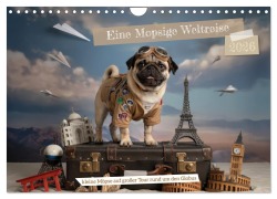 Cover-Bild zum Titel 'Eine Mopsige Weltreise (Wandkalender 2026 DIN A4 quer), CALVENDO Monatskalender' von 'Heidi Spiegler'