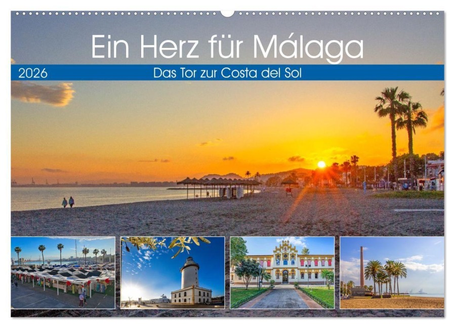 Ein Herz für Málaga (Wandkalender 2026 DIN A2 quer), CALVENDO Monatskalender - Christa Kramer