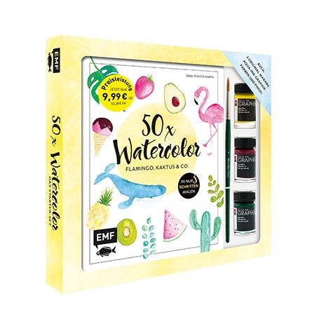 50 x Watercolor - Flamingo, Kaktus & Co. - Starter-Set - Sonderausgabe - 