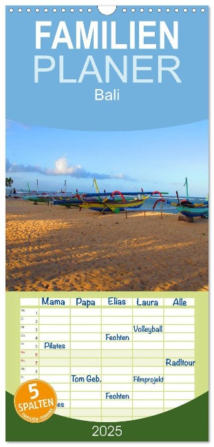 Familienplaner 2025 - Bali mit 5 Spalten (Wandkalender, 21 x 45 cm) CALVENDO - Lukas Berliner