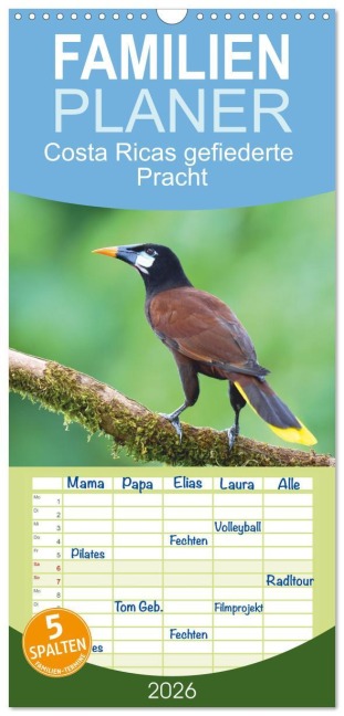 Familienplaner 2026 - Costa Ricas gefiederte Pracht mit 5 Spalten (Wandkalender, 21 x 45 cm) CALVENDO - Andreas Zydek (AnZy-Fotografie)