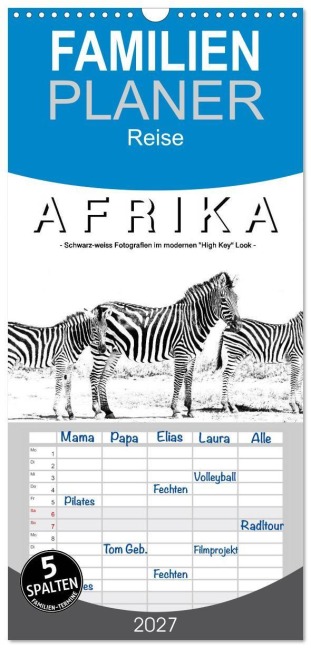 Familienplaner 2027 - AFRIKA - Schwarz-weiss Fotografien im modernen "High Key" Look mit 5 Spalten (Wandkalender, 21 x 45 cm) CALVENDO - Robert Styppa