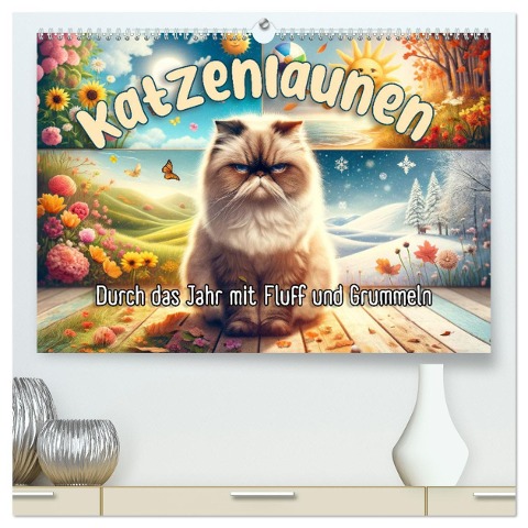 Katzenlaunen - Durch das Jahr mit Fluff und Grummeln (hochwertiger Premium Wandkalender 2025 DIN A2 quer), Kunstdruck in Hochglanz - Artefacti Artefacti