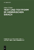 Cover-Bild zum Titel 'Text und Textform im hebräischen Sirach' von 'Hans P. Rüger'