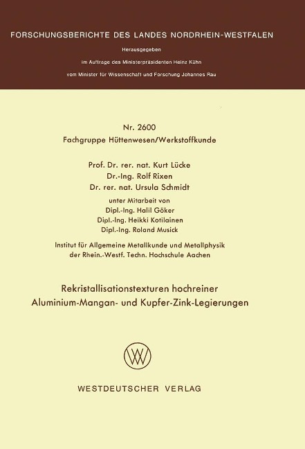 Rekristallisationstexturen hochreiner Aluminium-Mangan- und Kupfer-Zink-Legierungen - 