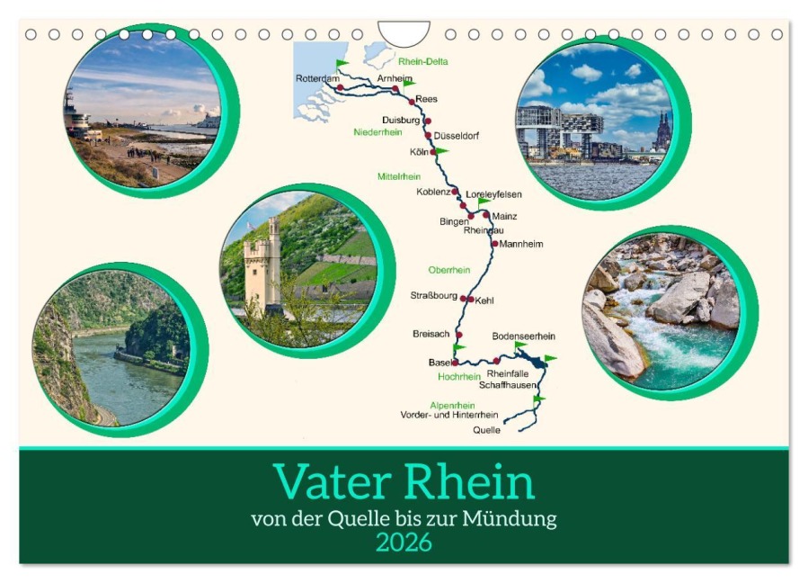Vater Rhein von der Quelle bis zur Mündung (Wandkalender 2026 DIN A4 quer), CALVENDO Monatskalender - Claudia Kleemann
