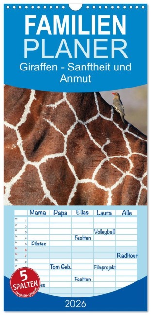 Familienplaner 2026 - Giraffen - Sanftheit und Anmut mit 5 Spalten (Wandkalender, 21 x 45 cm) CALVENDO - Michael Herzog