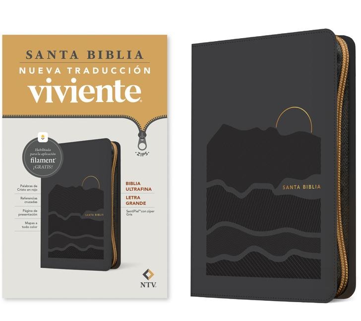 Biblia Ultrafina Ntv, Letra Grande de Zíper Con Filament (Sentipiel, Gris, Letra Roja) - 