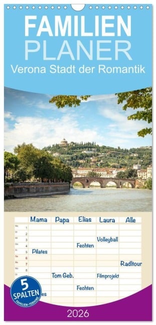 Familienplaner 2026 - Verona Stadt der Romantik mit 5 Spalten (Wandkalender, 21 x 45 cm) CALVENDO - Sascha Haas Photography