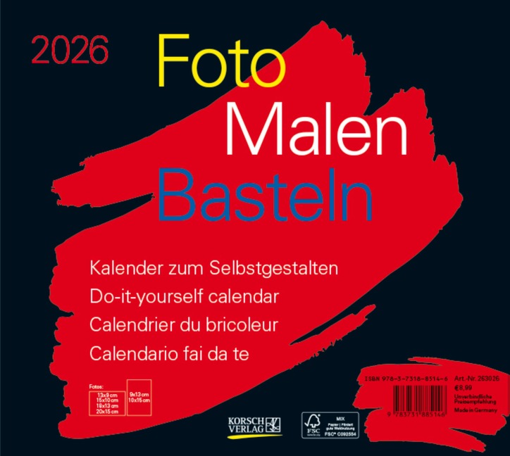 Foto-Malen-Basteln Bastelkalender quer schwarz 2026 - 