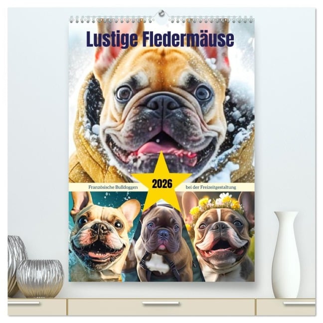 Lustige Fledermäuse. Französische Bulldoggen bei der Freizeitgestaltung (hochwertiger Premium Wandkalender 2026 DIN A2 hoch), Kunstdruck in Hochglanz - Rose Hurley