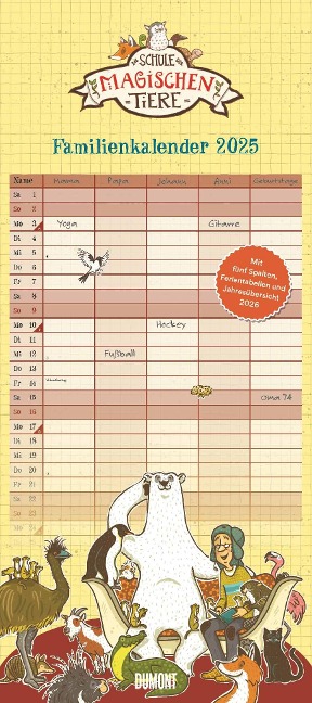 Schule der magischen Tiere Familienkalender 2025 - Wandkalender - Familienplaner mit 5 Spalten - Format 22 x 49,5 cm - Margit Auer