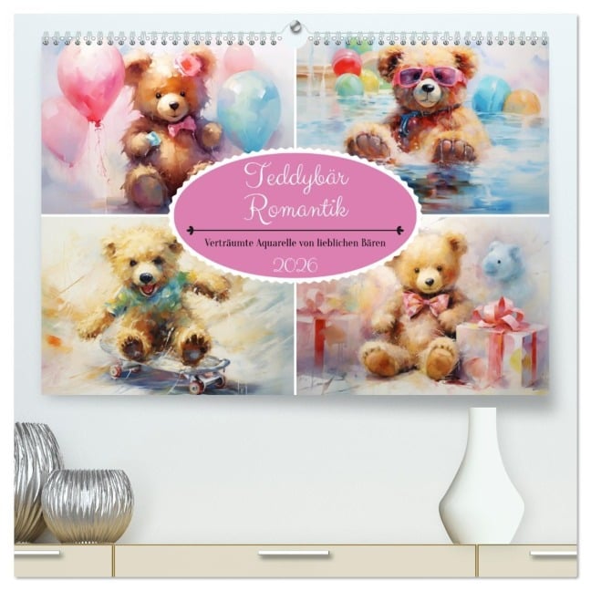 Teddybär Romantik. Verträumte Aquarelle von lieblichen Bären (hochwertiger Premium Wandkalender 2026 DIN A2 quer), Kunstdruck in Hochglanz - Rose Hurley