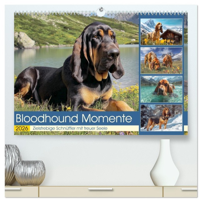 Bloodhound Momente. Zielstrebige Schnüffler mit treuer Seele (hochwertiger Premium Wandkalender 2026 DIN A2 quer), Kunstdruck in Hochglanz - Rose Hurley