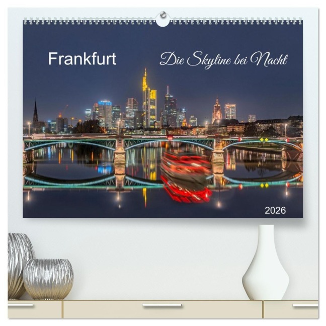 Frankfurt. Die Skyline bei Nacht (hochwertiger Premium Wandkalender 2026 DIN A2 quer), Kunstdruck in Hochglanz - Klaus Kolfenbach