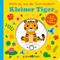 Cover-Bild zum Titel 'Glücksfisch: Weißt du, was die Tiere machen? Kleiner Tiger (Tier-Buch mit Schiebern und Klappen)' von ''