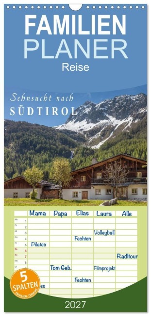 Familienplaner 2027 - Sehnsucht nach Südtirol mit 5 Spalten (Wandkalender, 21 x 45 cm) CALVENDO - Christian Müringer