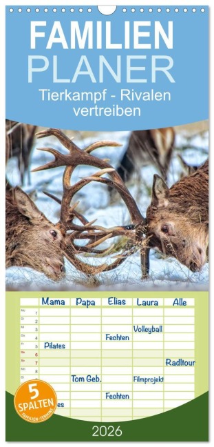 Familienplaner 2026 - Tierkampf - Rivalen vertreiben mit 5 Spalten (Wandkalender, 21 x 45 cm) CALVENDO - Peter Roder