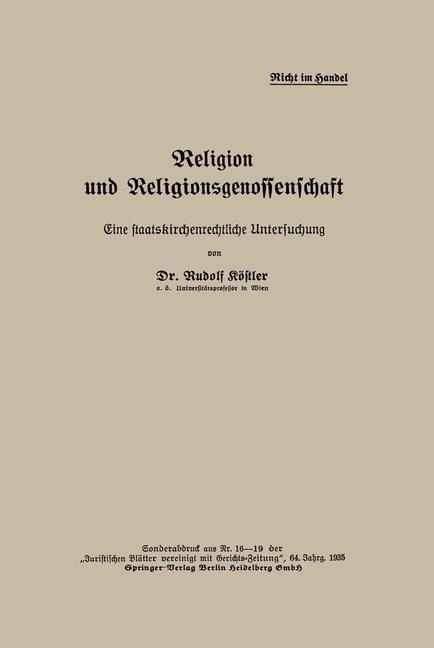 Religion und Religionsgenossenschaft - Rudolf Köstler