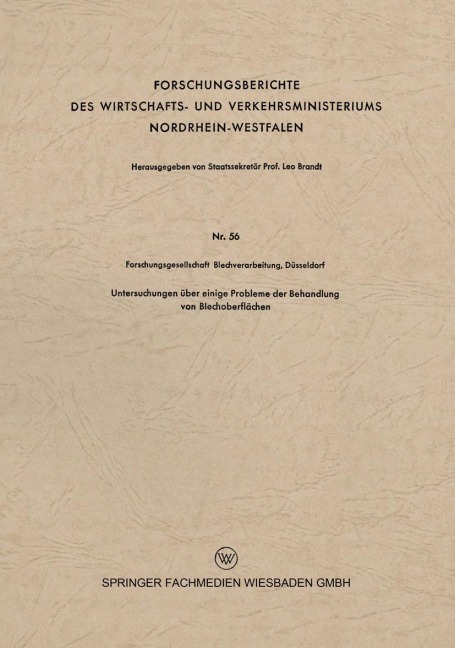 Untersuchungen über einige Probleme der Behandlung von Blechoberflächen - 