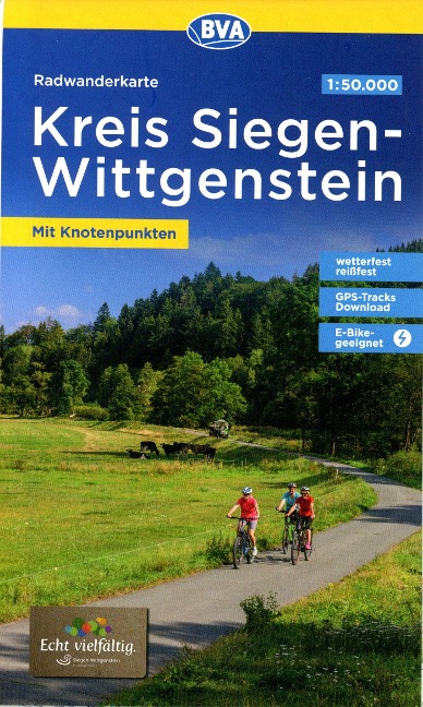 Radwanderkarte BVA Kreis Siegen-Wittgenstein mit Knotenpunkten 1:50.000, reiß- und wetterfest, GPS-Tracks Download, E-Bike-geeignet - 