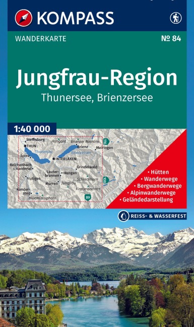 KOMPASS Wanderkarte 84 Jungfrau-Region, Thunersee, Brienzersee 1:40.000 - 