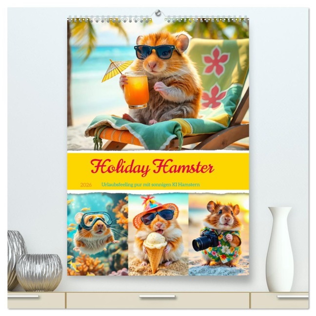 Holiday Hamster - Urlaubsfeeling pur mit sonnigen KI Hamstern (hochwertiger Premium Wandkalender 2026 DIN A2 hoch), Kunstdruck in Hochglanz - Fred Schimak