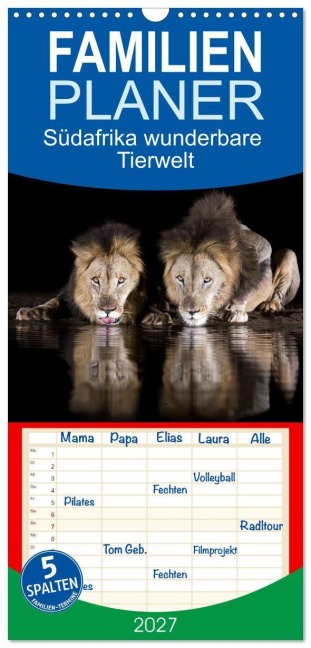 Familienplaner 2027 - Südafrika wunderbare Tierwelt mit 5 Spalten (Wandkalender, 21 x 45 cm) CALVENDO - Michèle Junio
