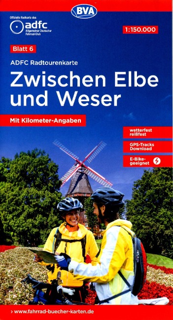 ADFC-Radtourenkarte 6 Zwischen Elbe und Weser 1:150.000, reiß- und wetterfest, E-Bike geeignet, GPS-Tracks Download, mit Bett+Bike-Symbolen, mit Kilometer-Angaben - 