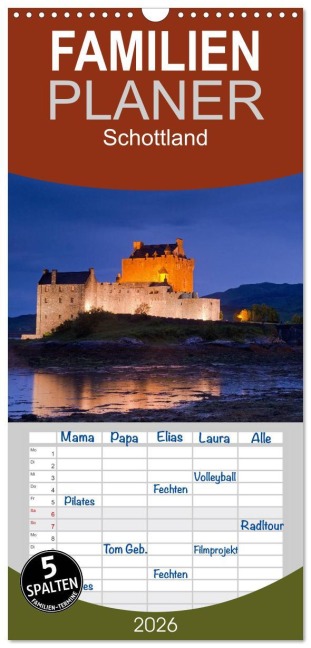 Familienplaner 2026 - Schottland mit 5 Spalten (Wandkalender, 21 x 45 cm) CALVENDO - Jörg Dauerer