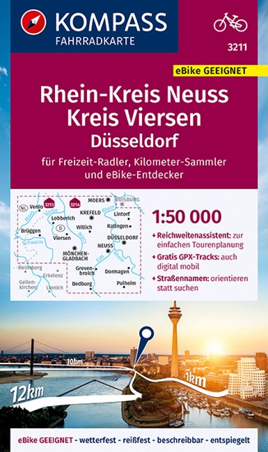 KOMPASS Fahrradkarte 3211 Rheinkreis Neuss, Kreis Viersen 1:50.000 - 