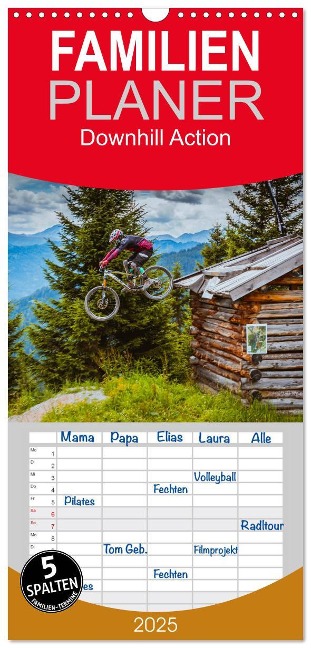 Familienplaner 2025 - Downhill Action mit 5 Spalten (Wandkalender, 21 x 45 cm) CALVENDO - Dirk Meutzner