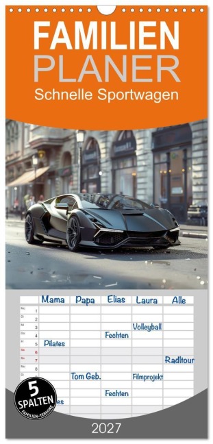 Familienplaner 2027 - Schnelle Sportwagen mit 5 Spalten (Wandkalender, 21 x 45 cm) CALVENDO - Peter R. Stuhlmann