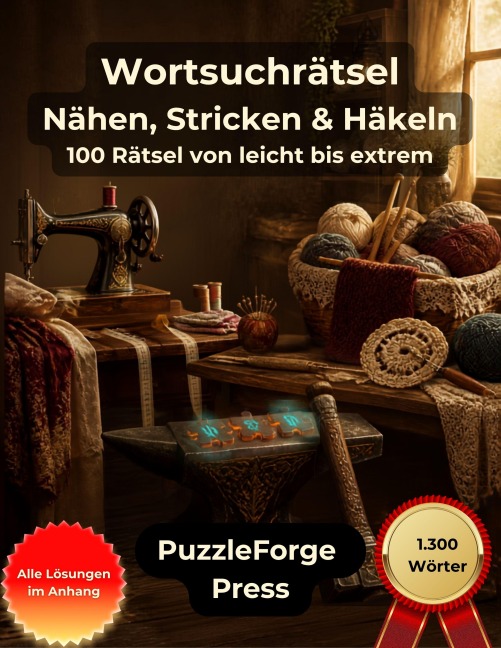 Wortsuchrätsel - Nähen, Stricken und Häkeln - PuzzleForge Press