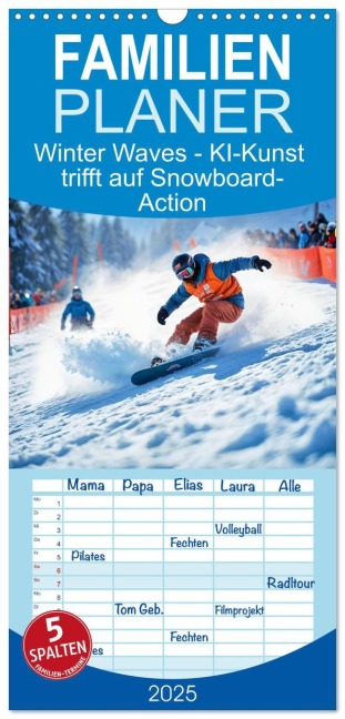 Familienplaner 2025 - Winter Waves - KI-Kunst trifft auf Snowboard-Action mit 5 Spalten (Wandkalender, 21 x 45 cm) CALVENDO - Fred Schimak