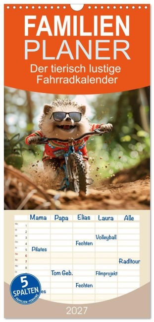 Familienplaner 2027 - Der tierisch lustige Fahrradkalender mit 5 Spalten (Wandkalender, 21 x 45 cm) CALVENDO - Peter Rübsamen