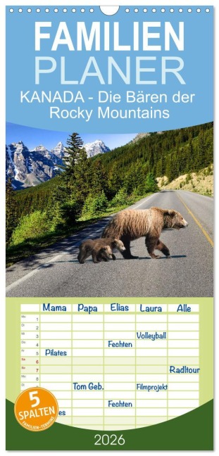 Familienplaner 2026 - KANADA - Die Bären der Rocky Mountains mit 5 Spalten (Wandkalender, 21 x 45 cm) CALVENDO - Hans-Gerhard Pfaff