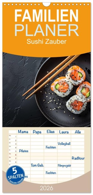 Familienplaner 2026 - Sushi Zauber mit 5 Spalten (Wandkalender, 21 x 45 cm) CALVENDO - Kerstin Waurick