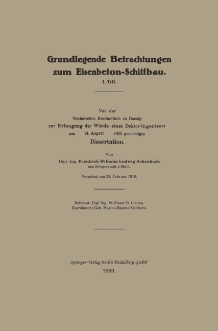 Grundlegende Betrachtungen zum Eisenbeton-Schiffbau - Friedrich Wilhelm Ludwig Achenbach