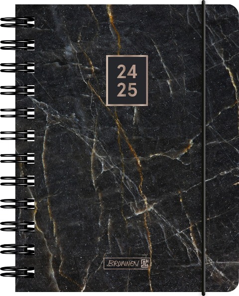 Schülerkalender 2024/2025 "Black Marble", 1 Seite = 1 Tag, A6, 352 Seiten, schwarz - 