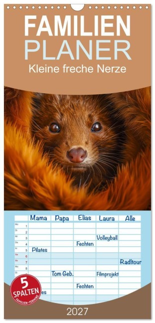 Familienplaner 2027 - Kleine freche Nerze mit 5 Spalten (Wandkalender, 21 x 45 cm) CALVENDO - Steffen Gierok-Latniak
