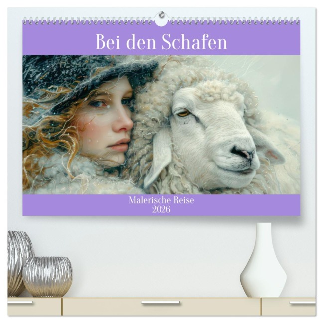 Bei den Schafen - Malerische Reise (hochwertiger Premium Wandkalender 2026 DIN A2 quer), Kunstdruck in Hochglanz - Liselotte Brunner-Klaus