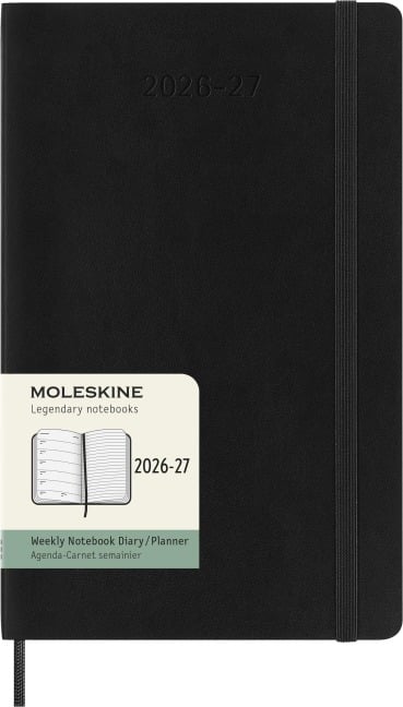 Moleskine 18 Monate Wochenkalender 2026/2027, L/A5, 1 Wo = 1 Seite, Rechts Linierte Seite, Weicher Einband, Schwarz - 