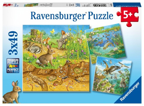 Tiere in ihren Lebensräumen - Puzzle mit 49 Teilen - 